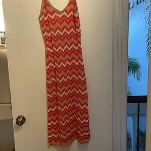 Sleeveless Orange Chevron Maxi Dress